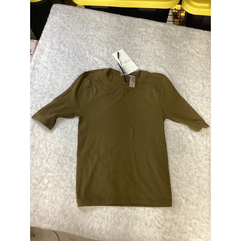 Calia Focus Seamless Crop Tee Womens Small Dark Khaki Olive WAX15125 NWT